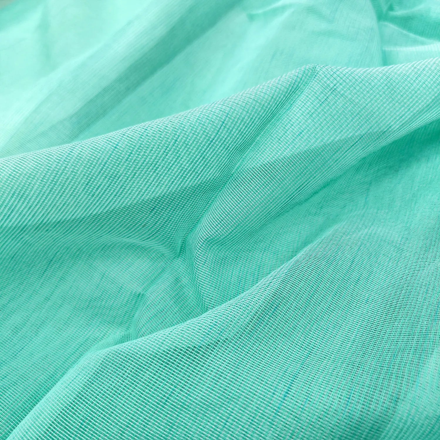 Sea Green Plain Net Chanderi Silk Banarasi Fabric