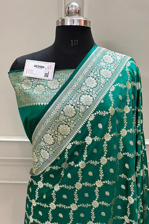 Sea Green Qaidi Buti Katan Silk Banarasi Saree