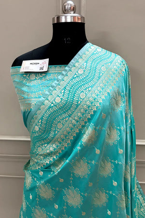 Sea Green Spider Jaal Katan Silk Banarasi Saree