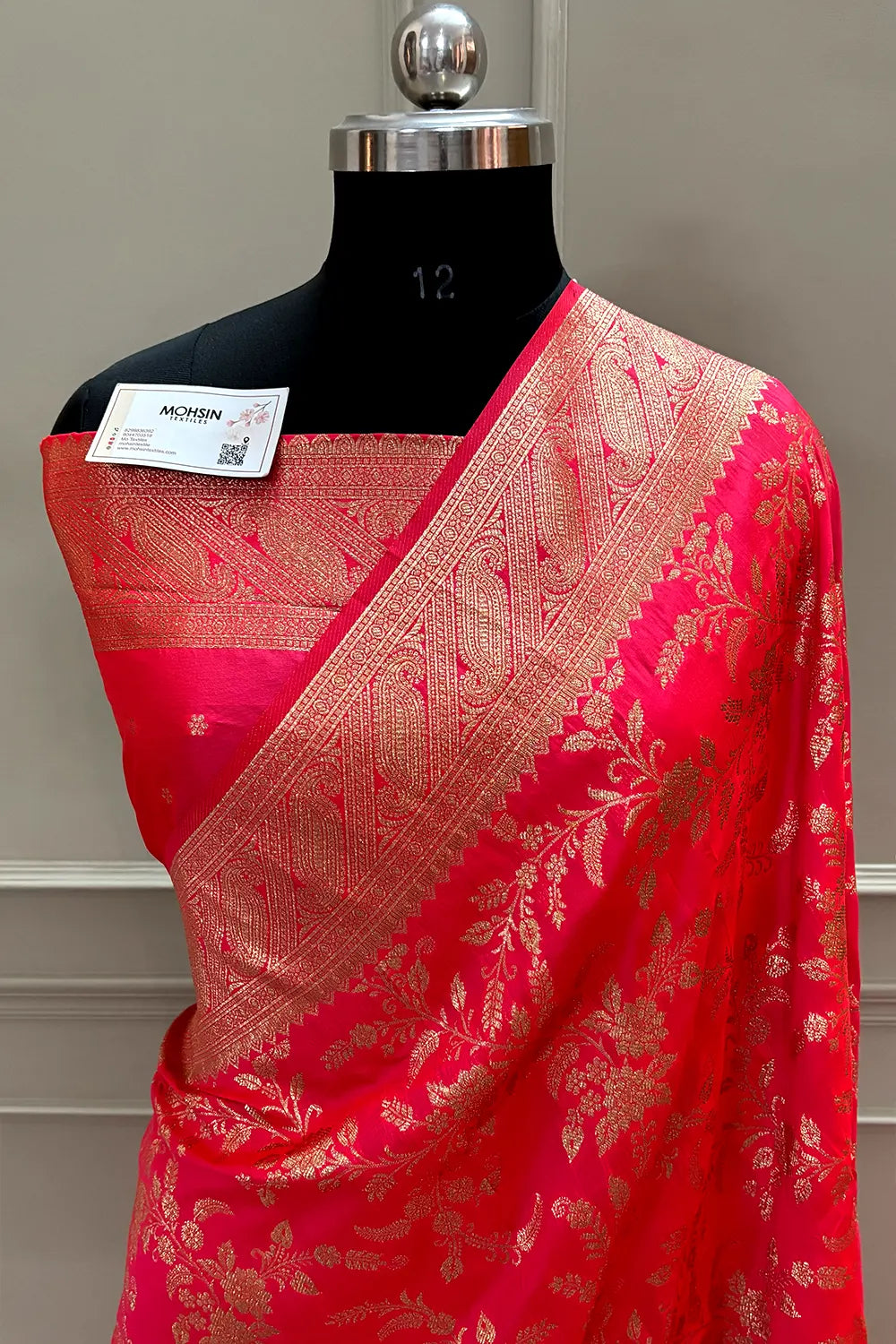 Strawberry Golden Zari Banarasi Silk Saree