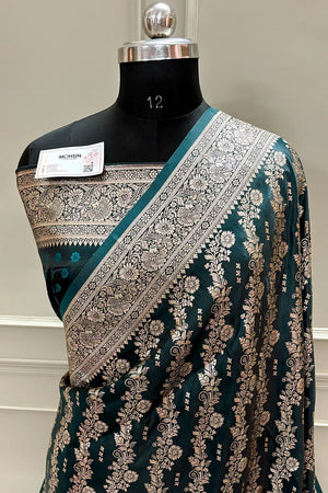 Teal Golden Zari Katan Silk Banarasi Saree