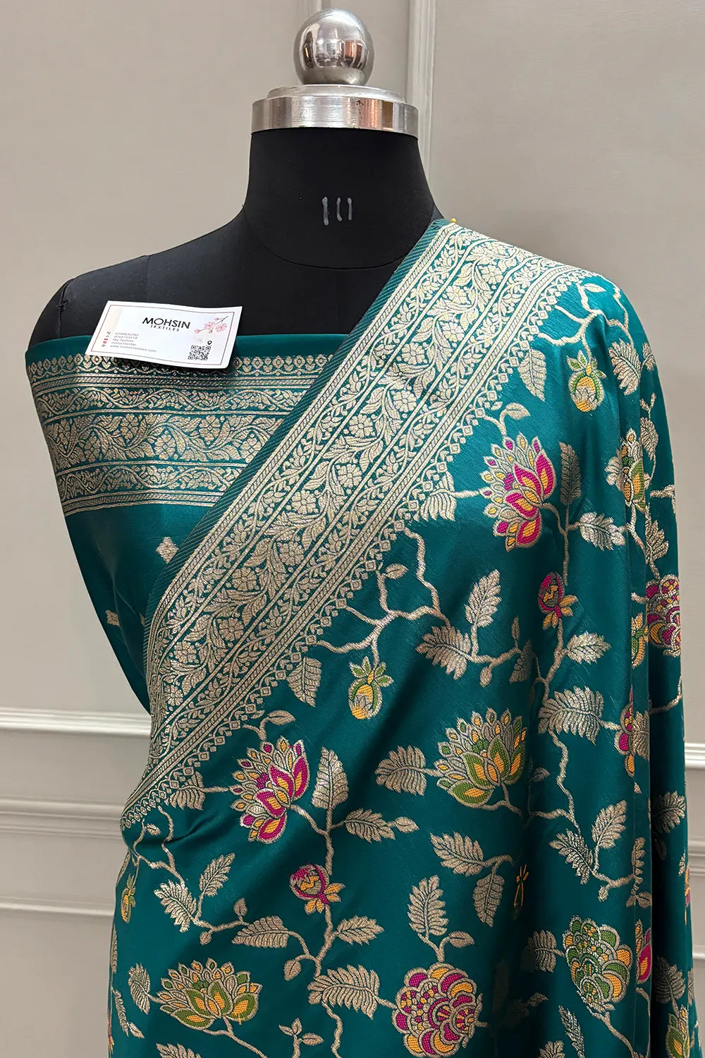 Teal Golden Zari Silky Banarasi Saree