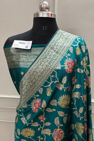 Teal Golden Zari Silky Banarasi Saree