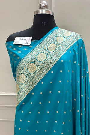 Teal Nanhikali Katan Silk Banarasi Saree