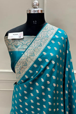 Teal Resham Zari Banarasi Silk Saree