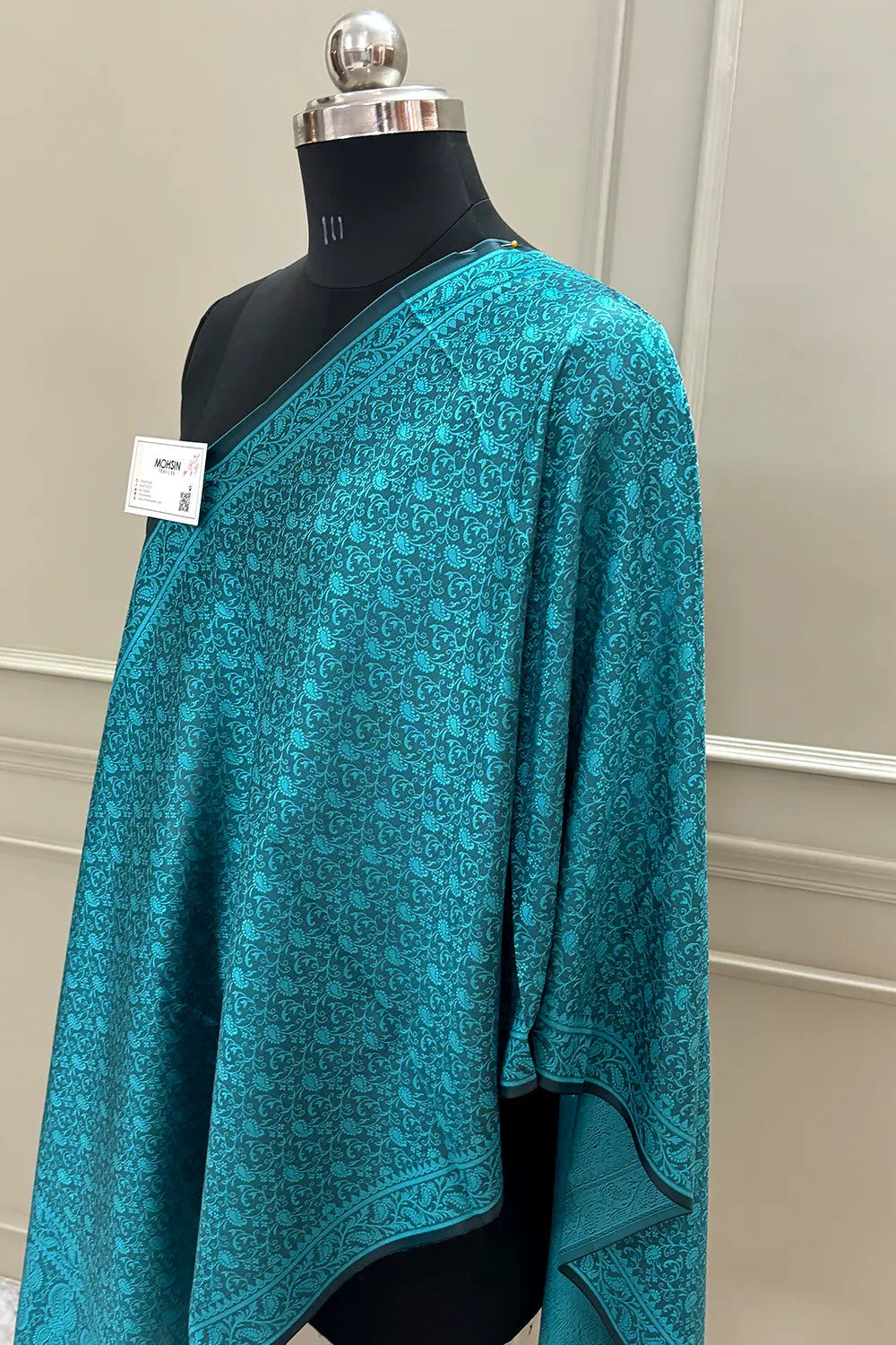 Teal Resham Zari Silk Banarasi Stole