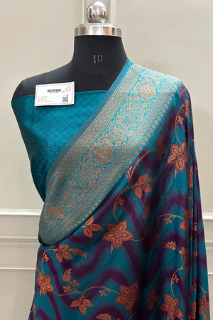 Teal Resham Zari Silky Banarasi Saree