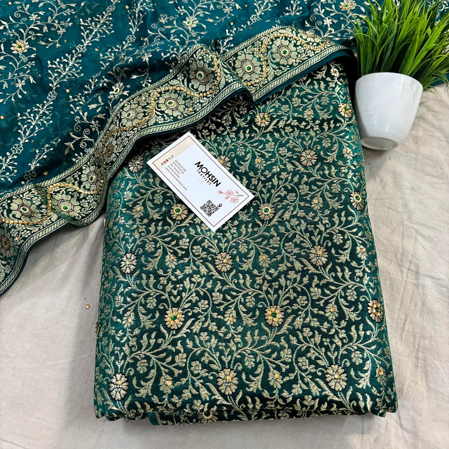 Teal Stone Work Kimkhab Silk Banarasi Gharara