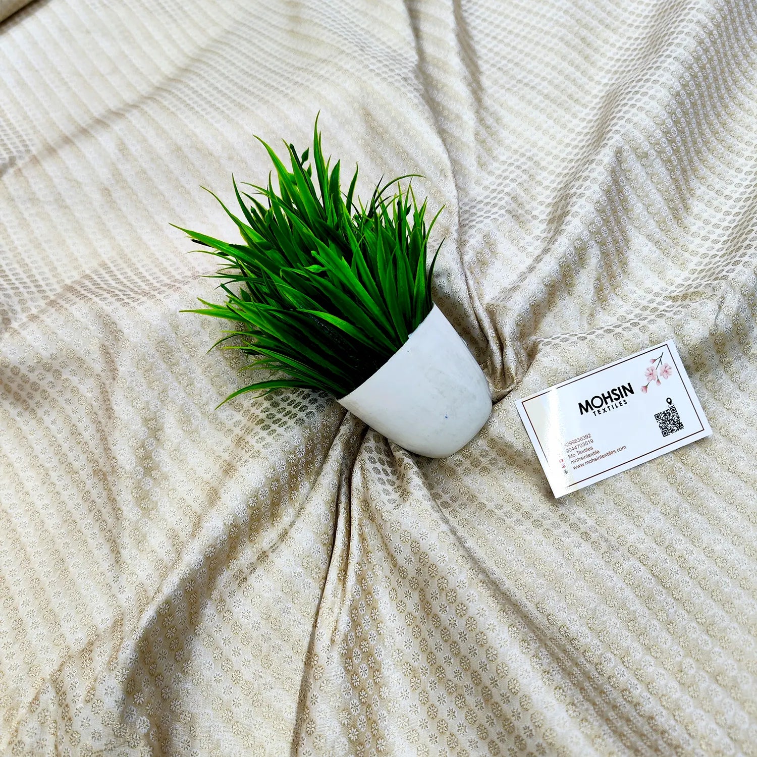 White Brocade Katan Silk Banarasi Fabric