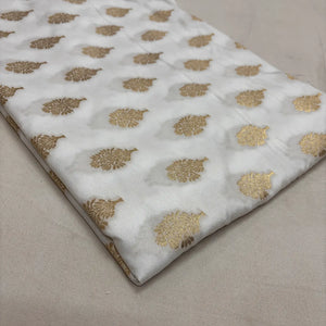 White Dabur Tree Katan Silk Banarasi Fabric