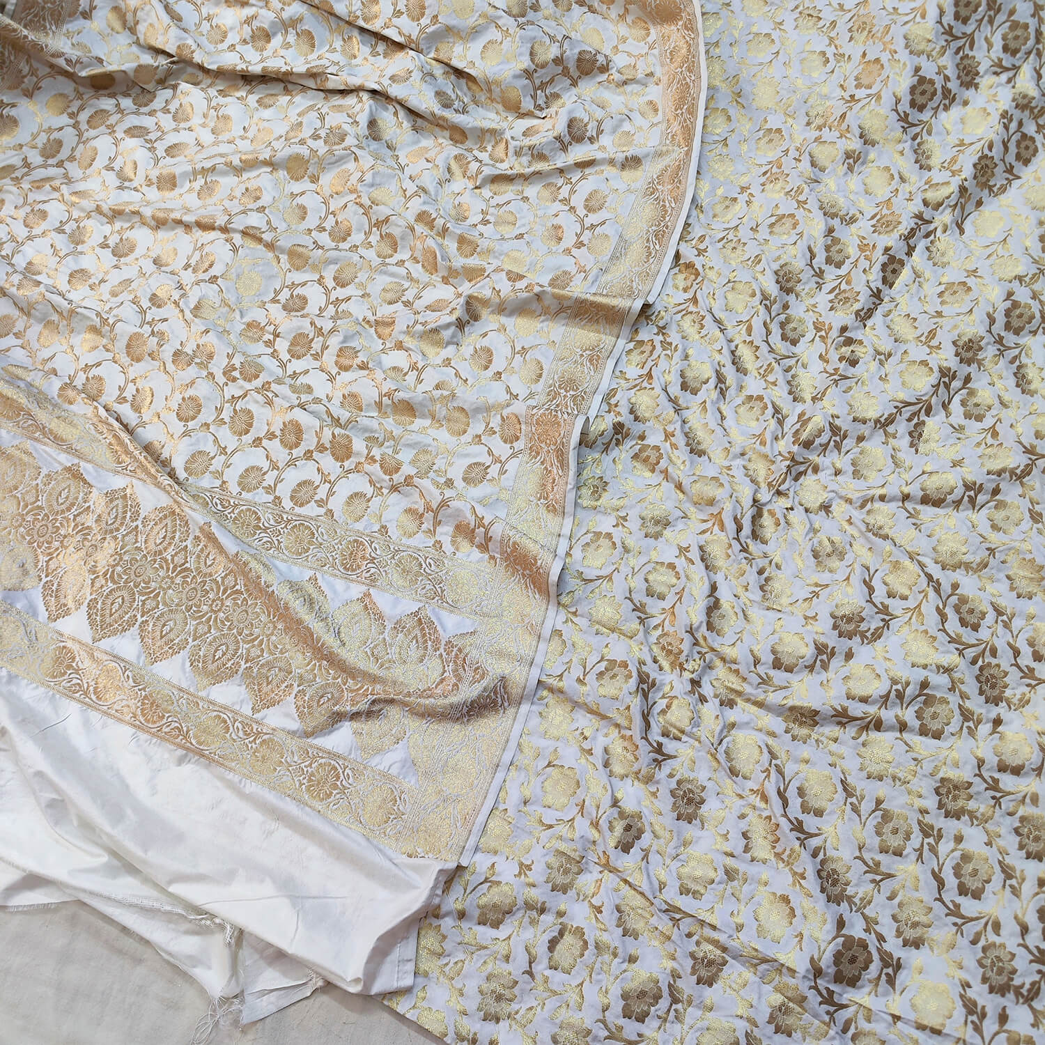 White Dyeable Golden Zari Katan Silk Banarasi Suit