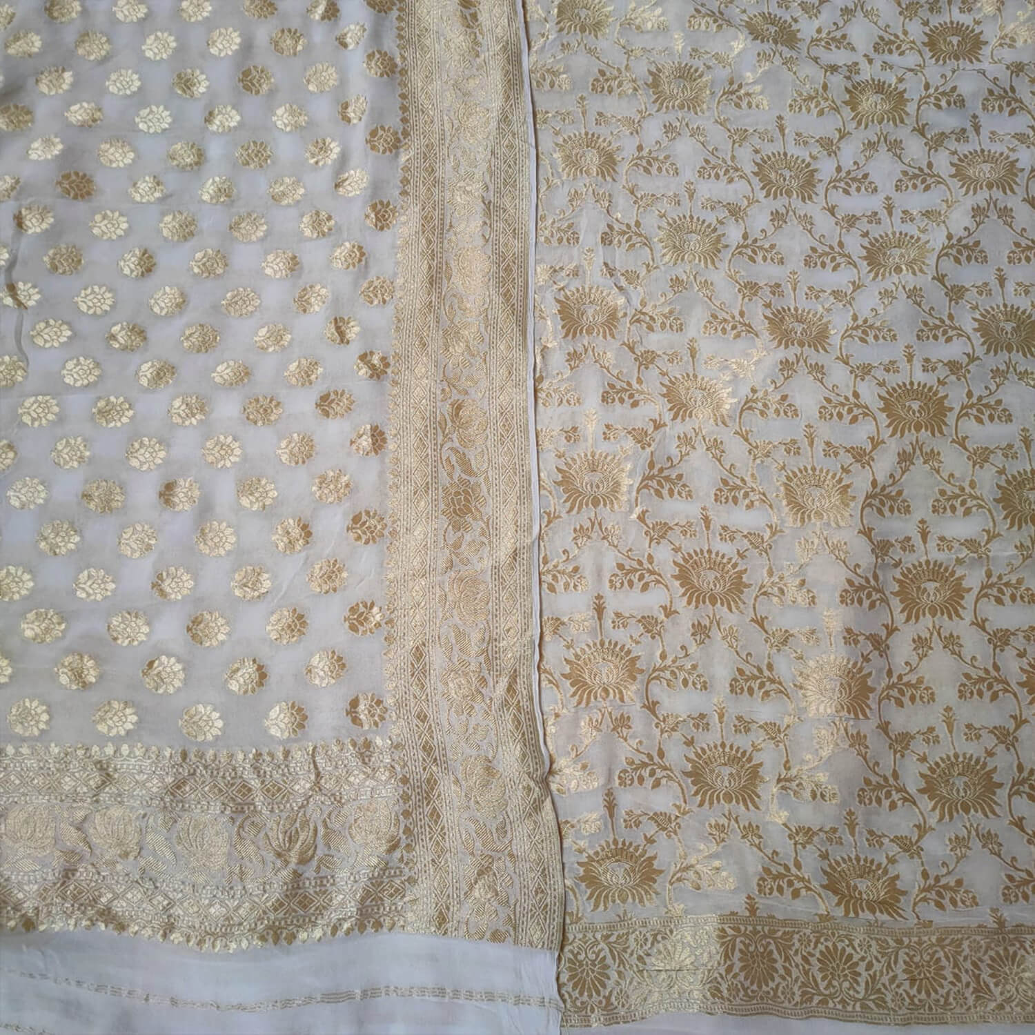 White Dyeable Handloom Georgette Suit With Choti Buti Dupatta