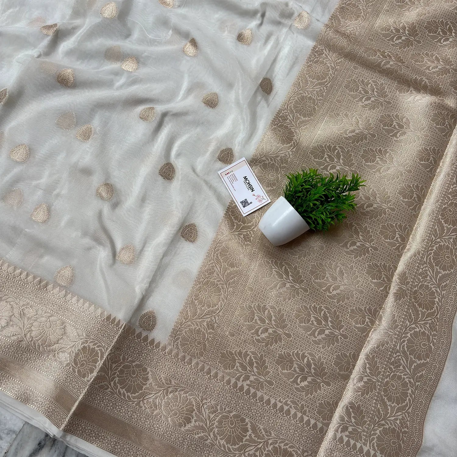 White Dyeable Semi Georgette Silk Banarasi Saree