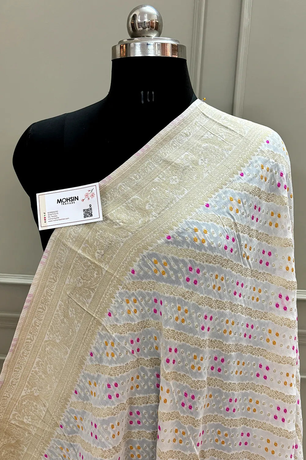 White Golden Zari Georgette Silk Banarasi Dupatta