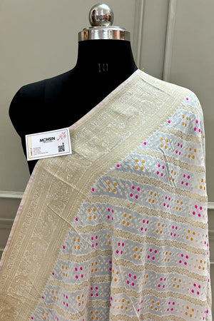 White Golden Zari Georgette Silk Banarasi Dupatta
