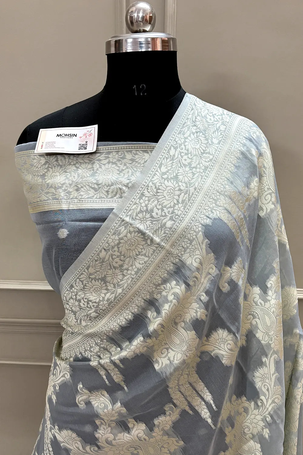 White Resham Zari Cotton Silk Banarasi Saree