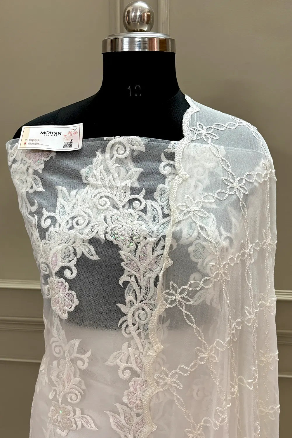 White Sequence Embroidery Net Salwar Suit