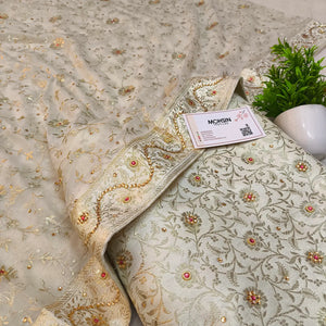 White Stone Work Kimkhab Silk Banarasi Gharara