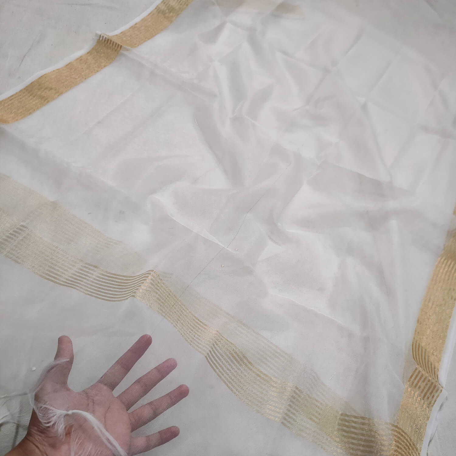 White Zari Border Organza Silk Banarasi Dupatta