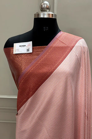 White and Maroon Resham Zari Silky Banarasi Saree