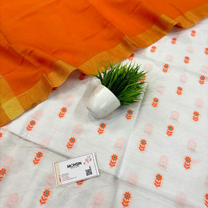 White and Orange Cotton Silk Salwar Suit