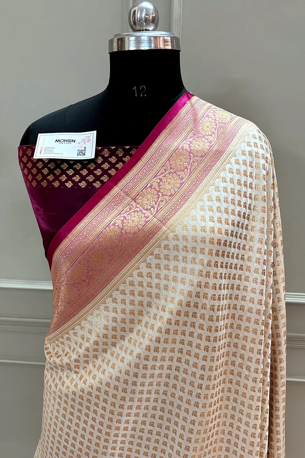 White and Pink Golden Zari Katan Silk Banarasi Saree