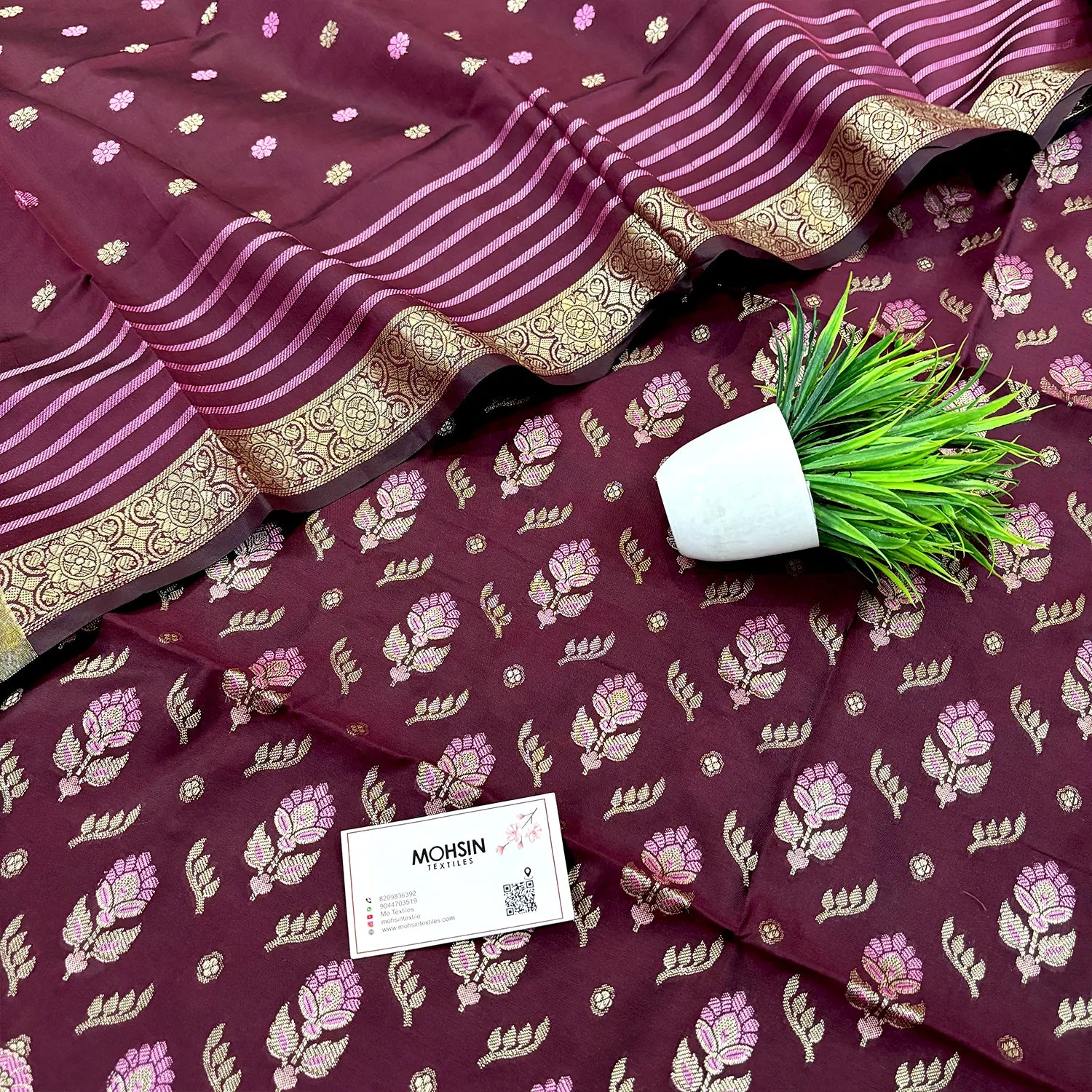 Wine Golden Zari Satin Silk Banarasi Suit