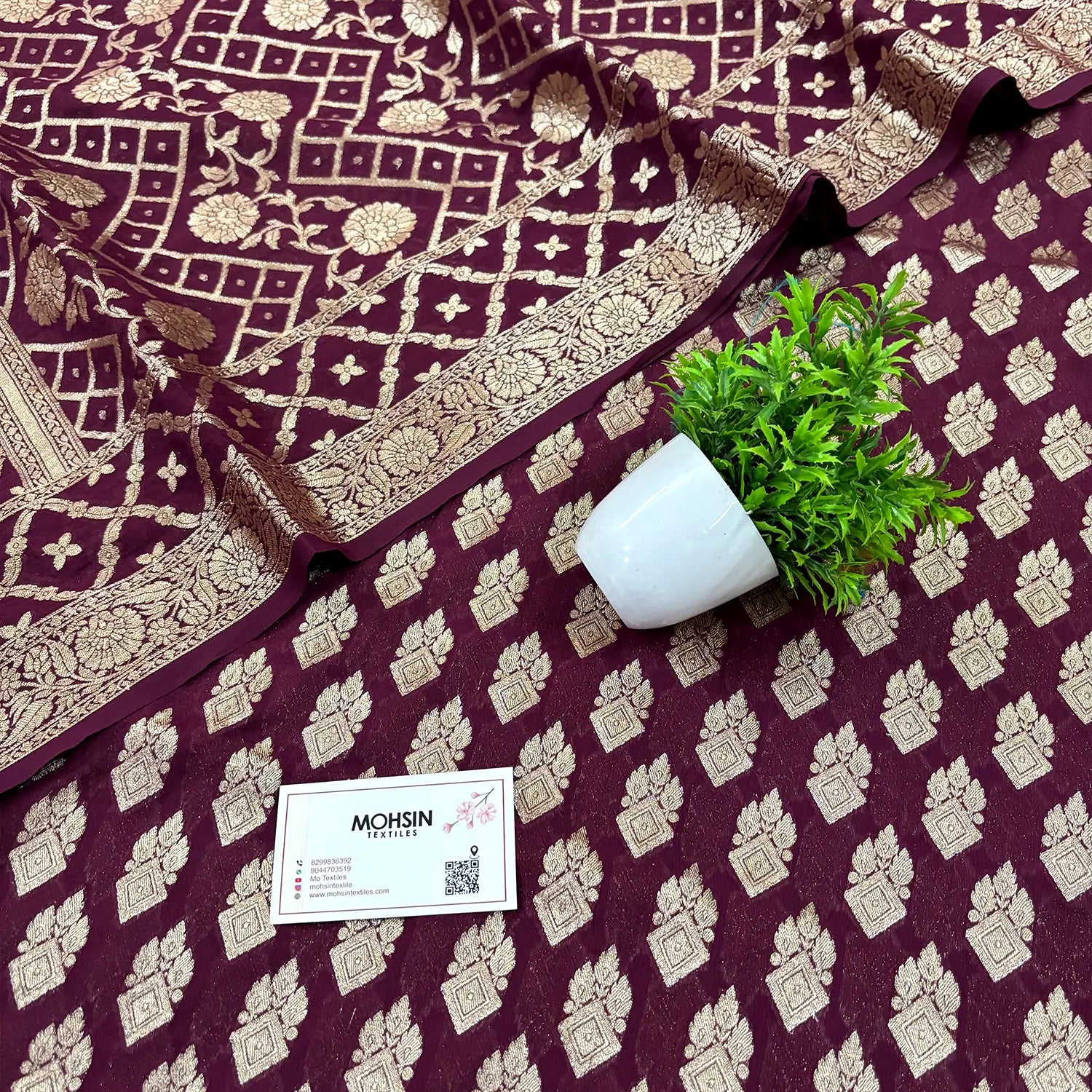 Wine Golden Zari Georgette Silk Banarasi Suit