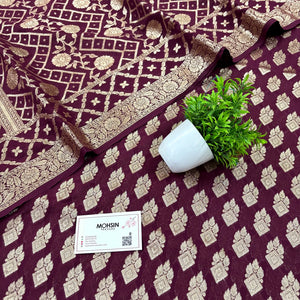 Wine Golden Zari Georgette Silk Banarasi Suit