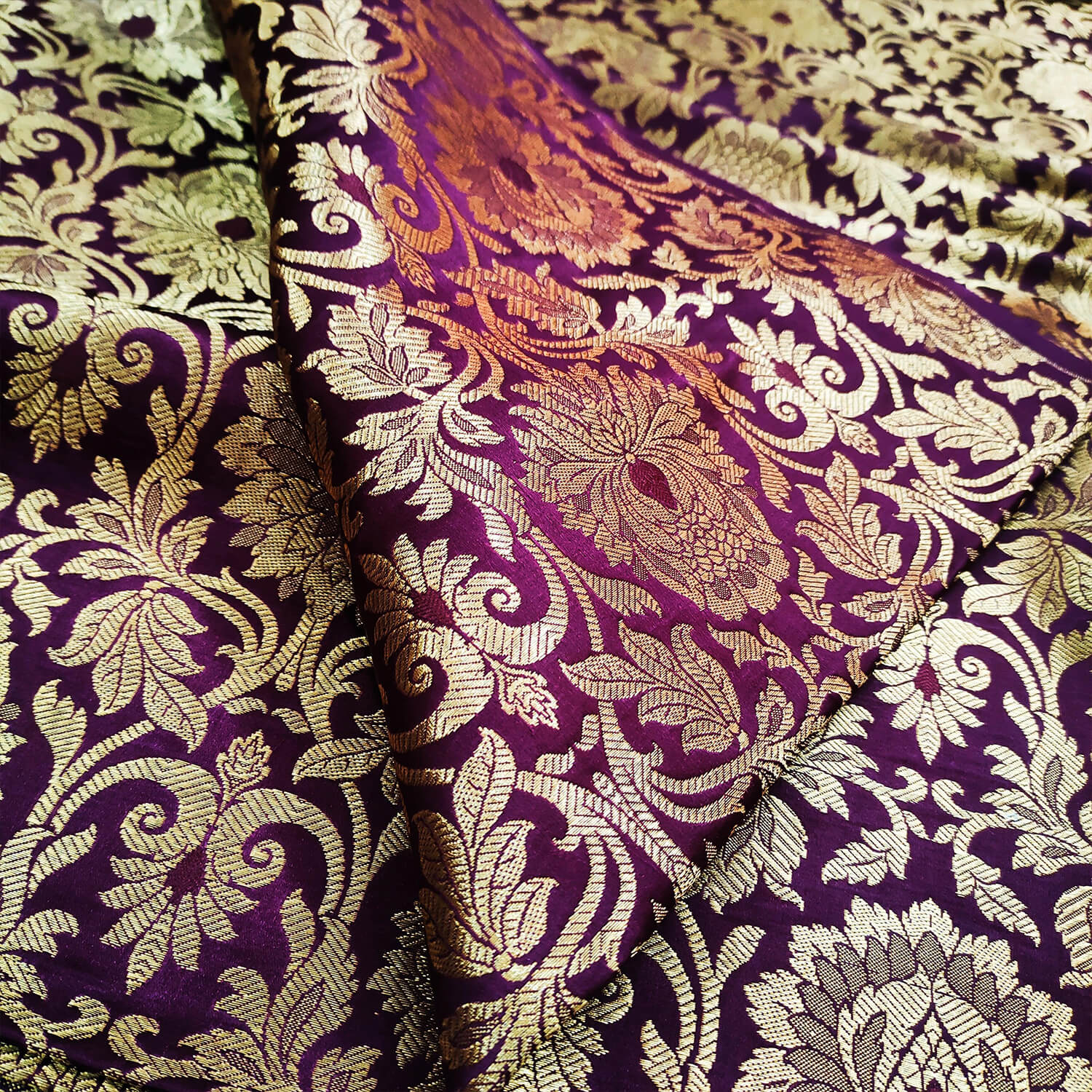 Wine Golden Zari Katan Brocade Silk Fabric
