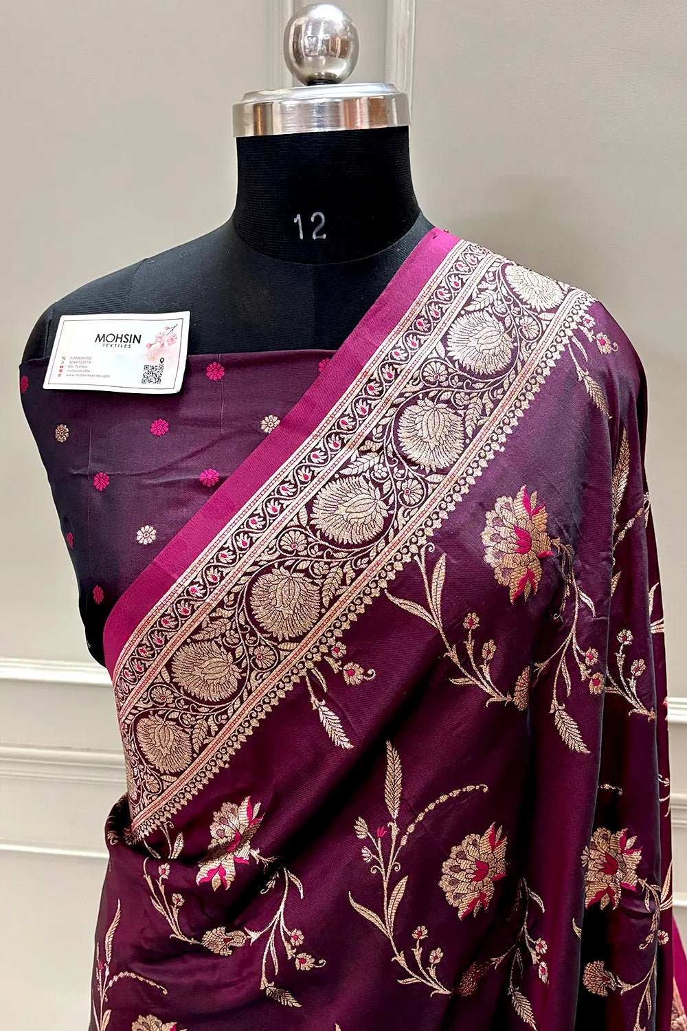 Wine Golden Zari Katan Silk Banarasi Saree