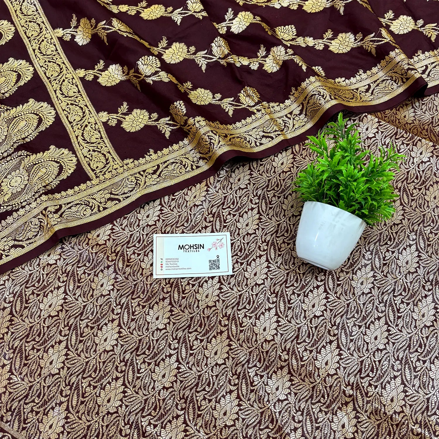 Wine Golden Zari Katan Silk Banarasi Suit