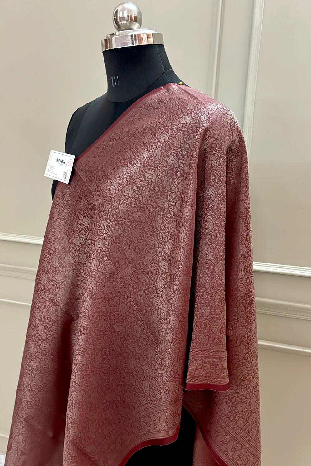 Wine Resham Zari Silk Banarasi Stole