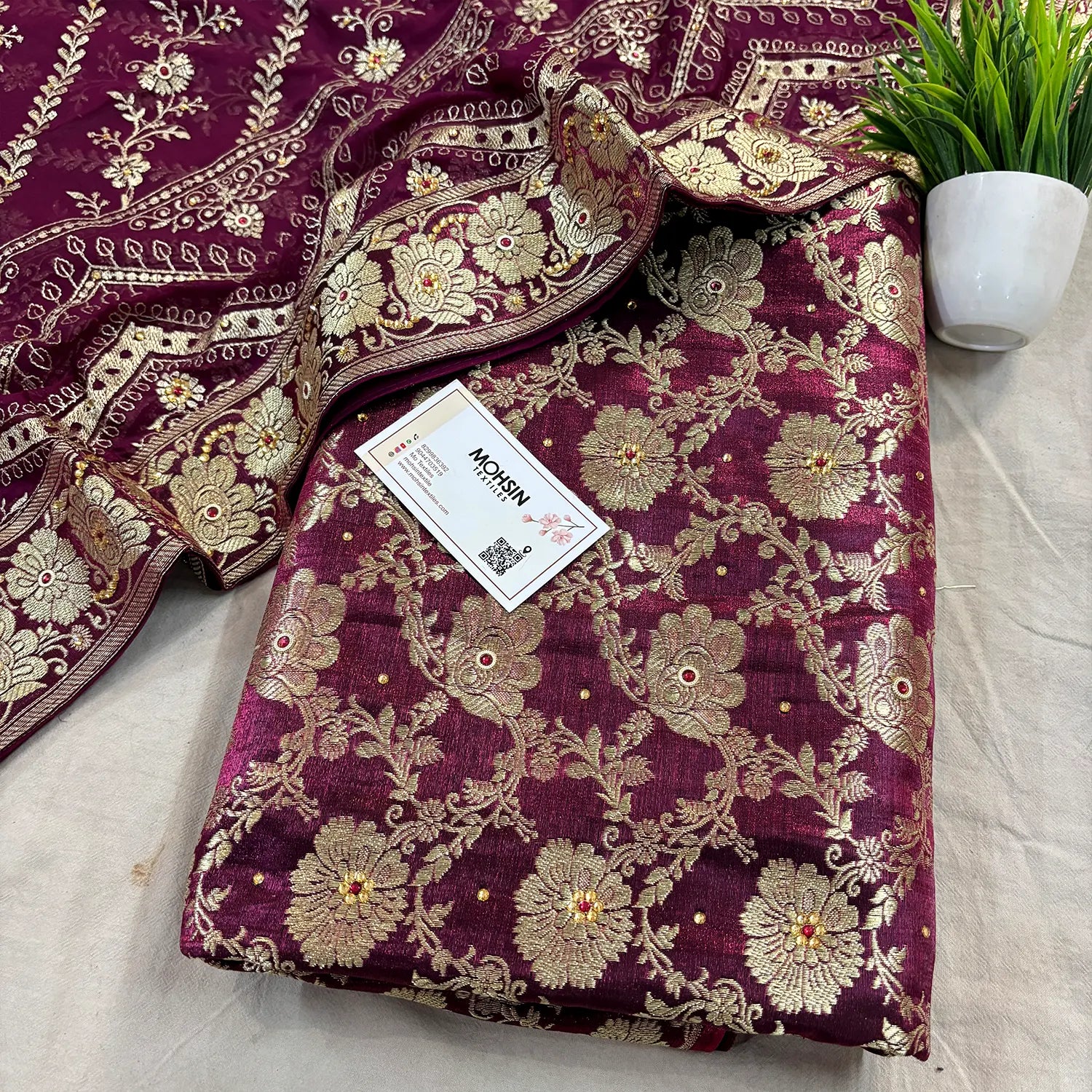 Wine Stone Work Kimkhab Silk Banarasi Gharara