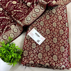 Wine Golden Zari Kimkhab Silk Banarasi Gharara