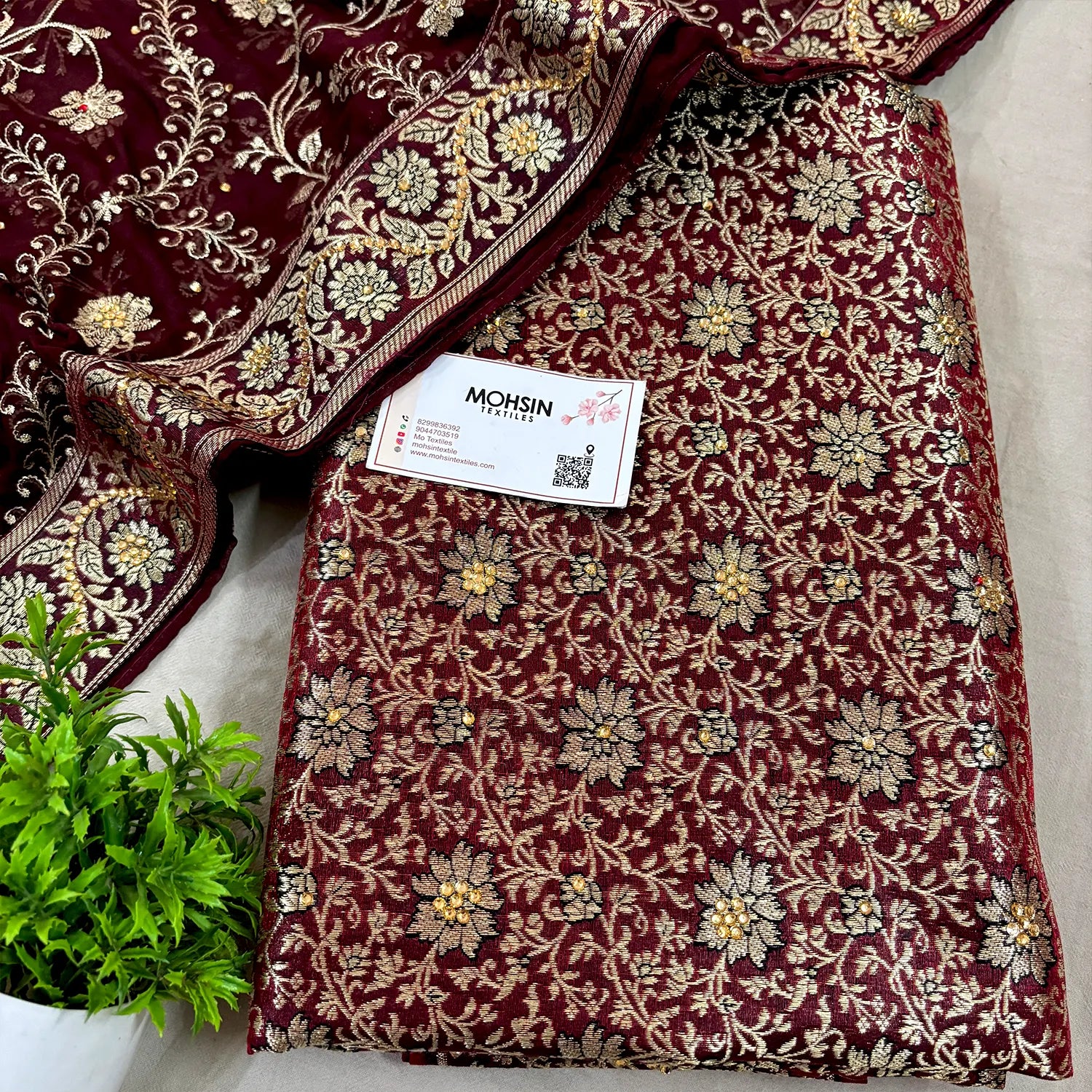 Wine Stone Work Kimkhab Silk Banarasi Gharara