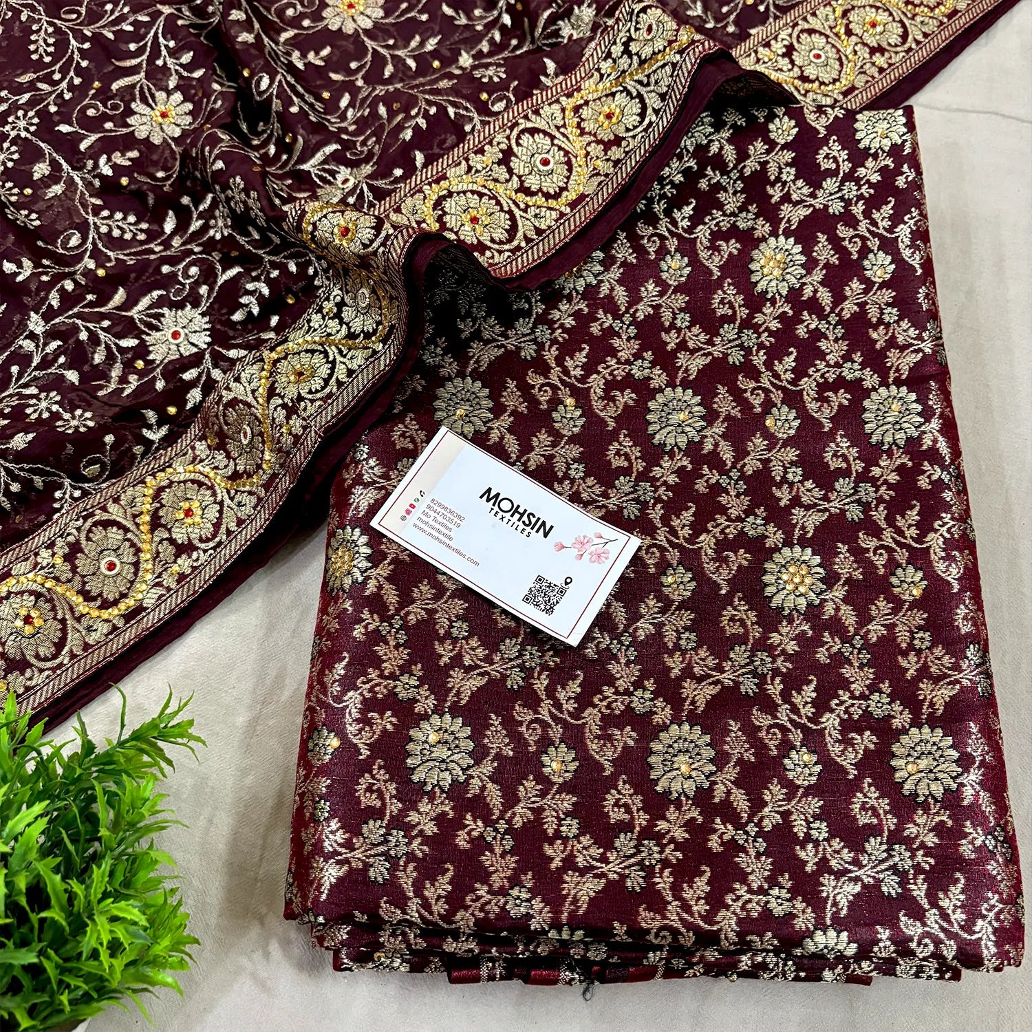 Wine Stone Work Kimkhab Silk Banarasi Gharara