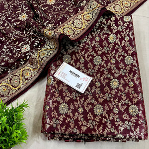 Wine Stone Work Kimkhab Silk Banarasi Gharara