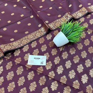 Wine Tri Phool Satin Silk Banarasi Suit