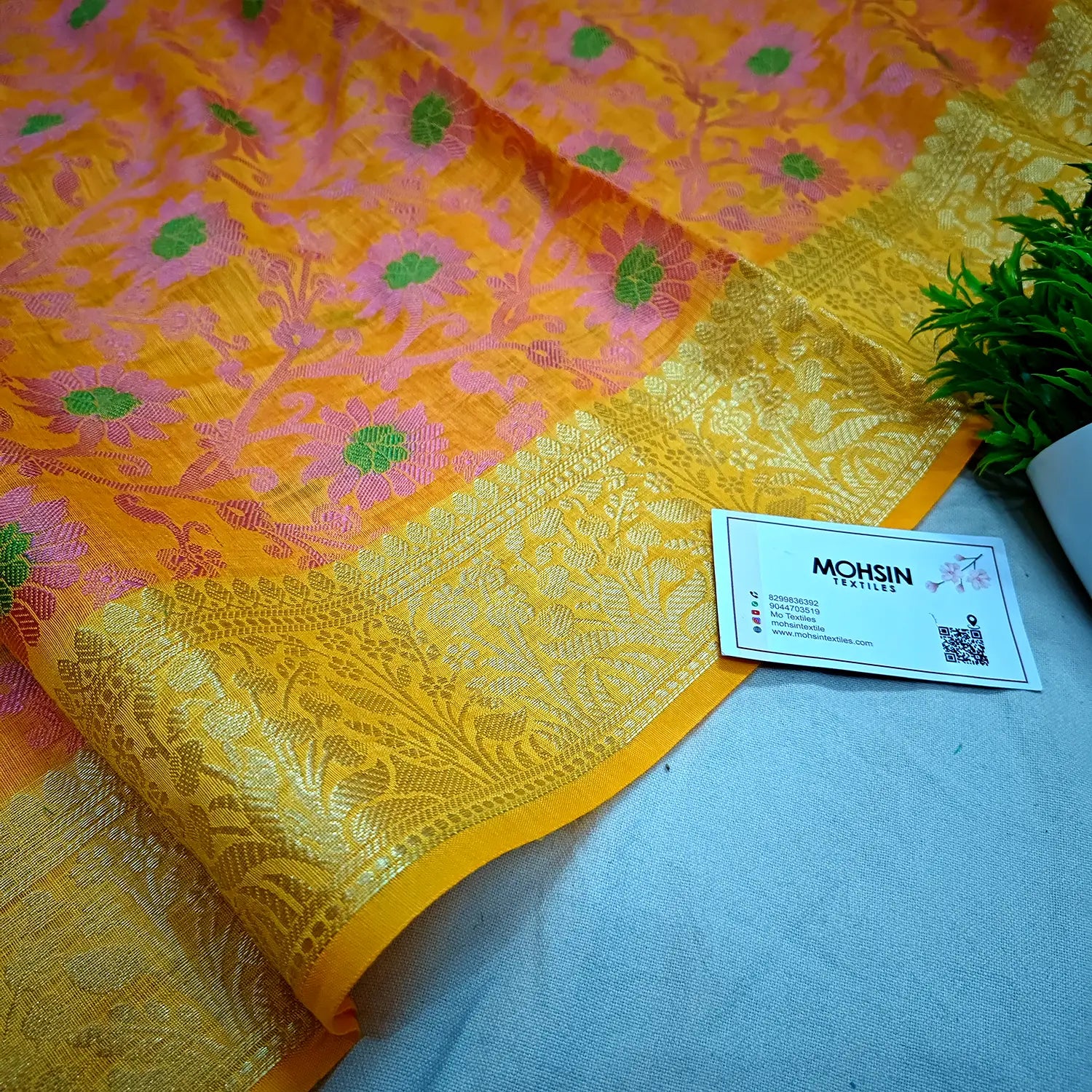 Yellow Golden Zari Banarasi Silk Dupatta