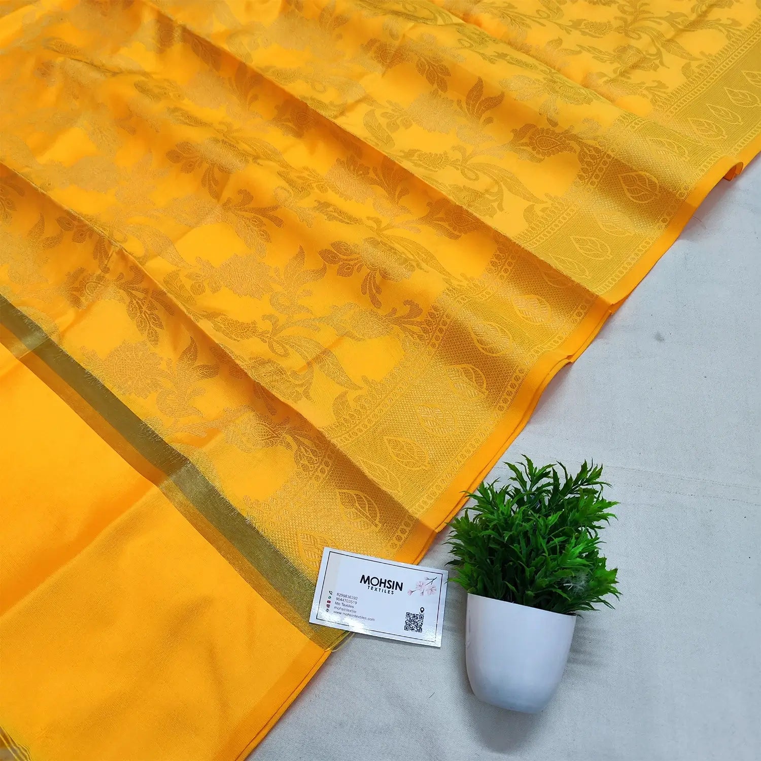 Yellow Golden Zari Banarasi Silk Dupatta