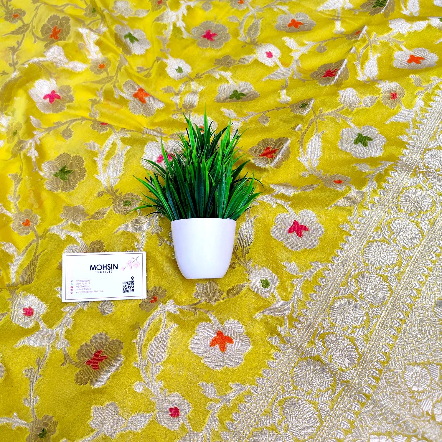 Yellow Golden Zari Georgette Silk Banarasi Saree