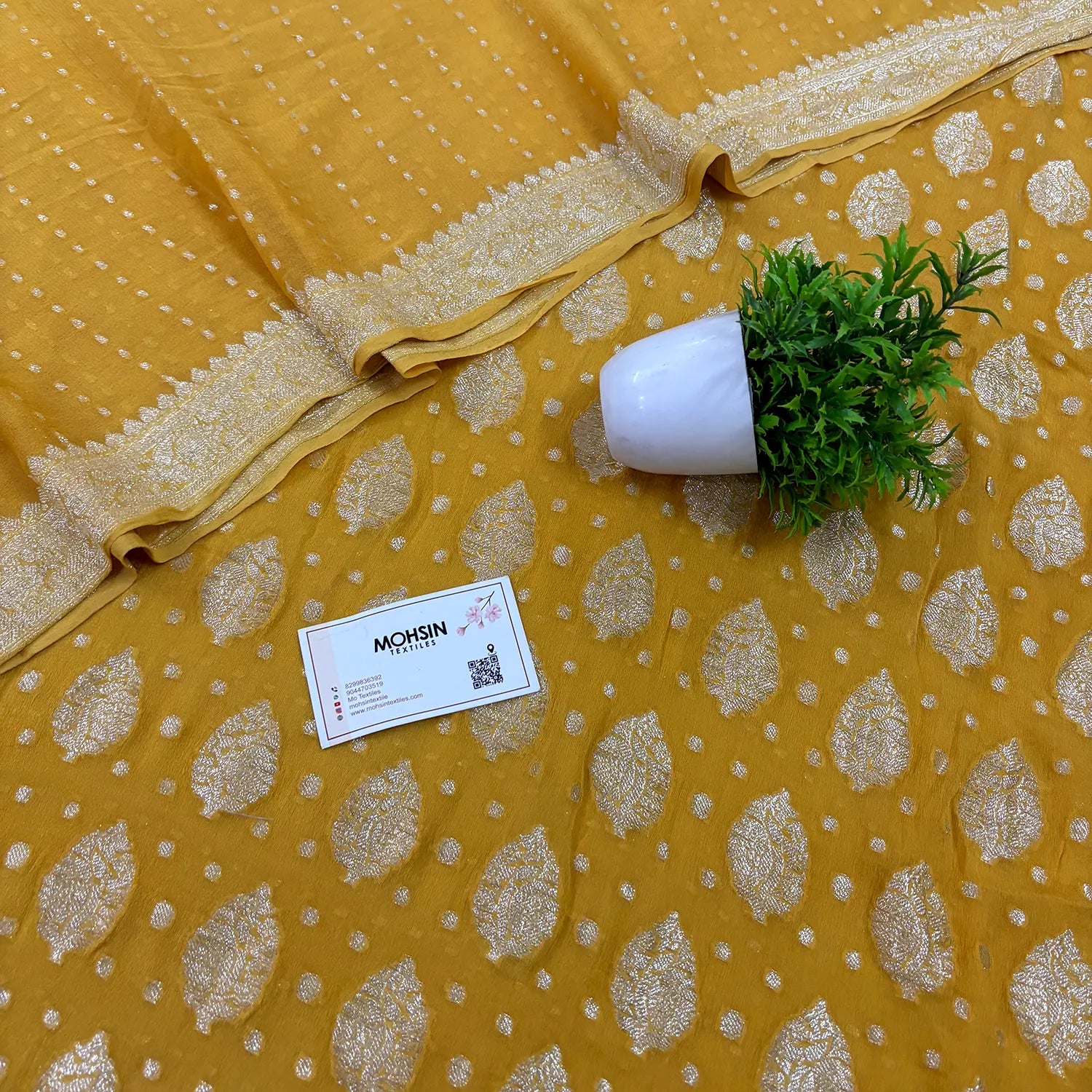 Yellow Golden Zari Pure Georgette Silk Banarasi Suit