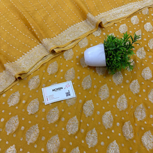 Yellow Golden Zari Pure Georgette Silk Banarasi Suit