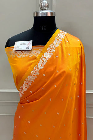 Yellow Golden Zari Katan Silk Banarasi Saree
