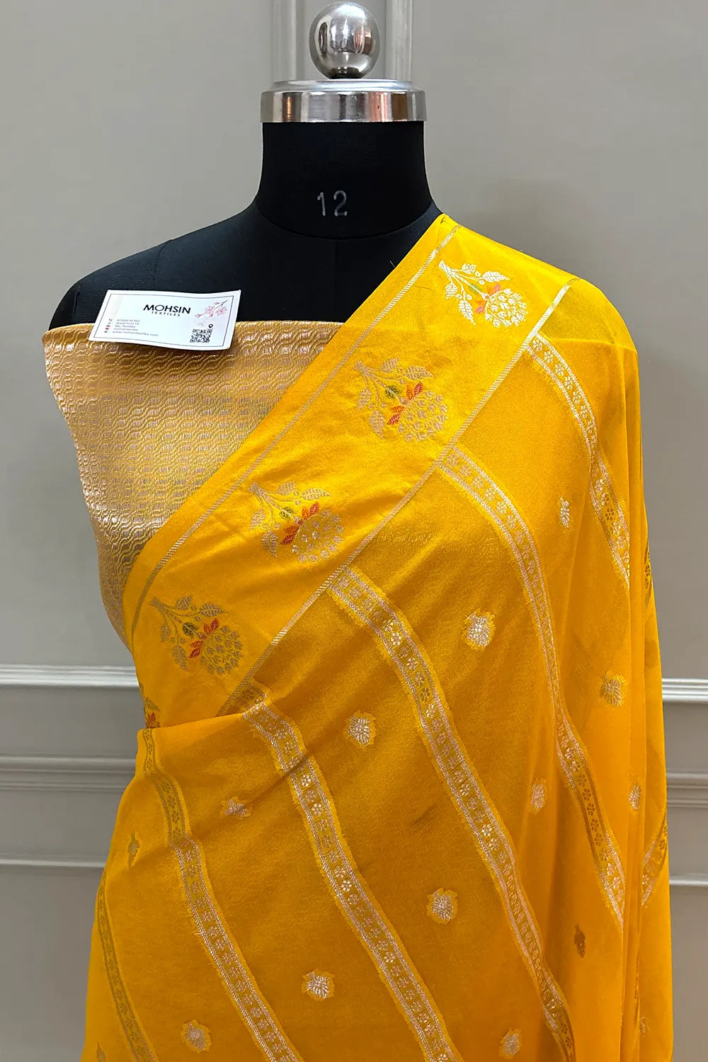 Yellow Golden Zari Raw Mango Silk Banarasi Saree