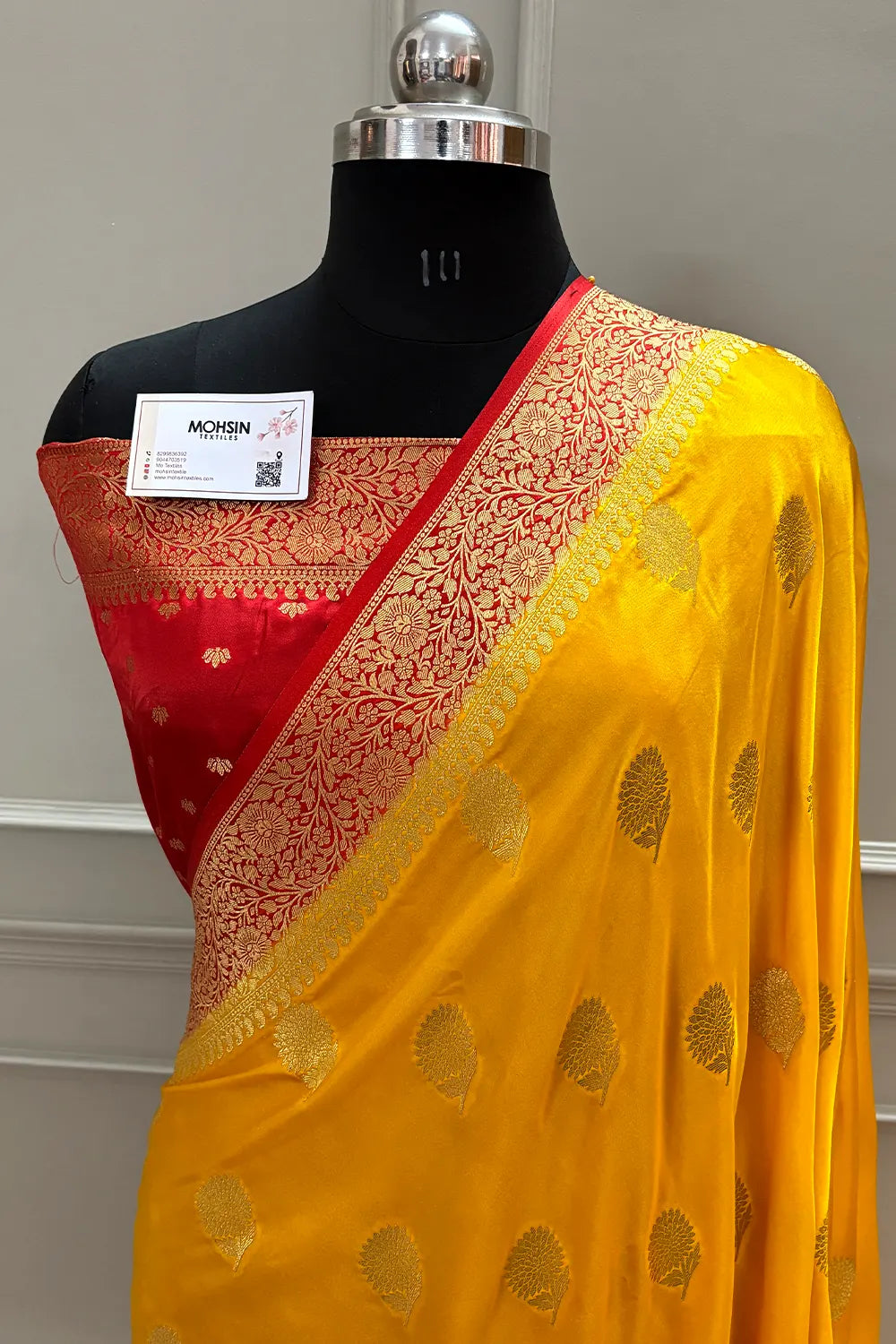 Yellow and Red Golden Zari Katan Silk Banarasi Saree