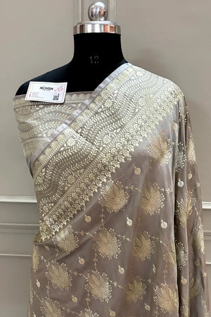 Beige Spider Jaal Katan Silk Banarasi Saree