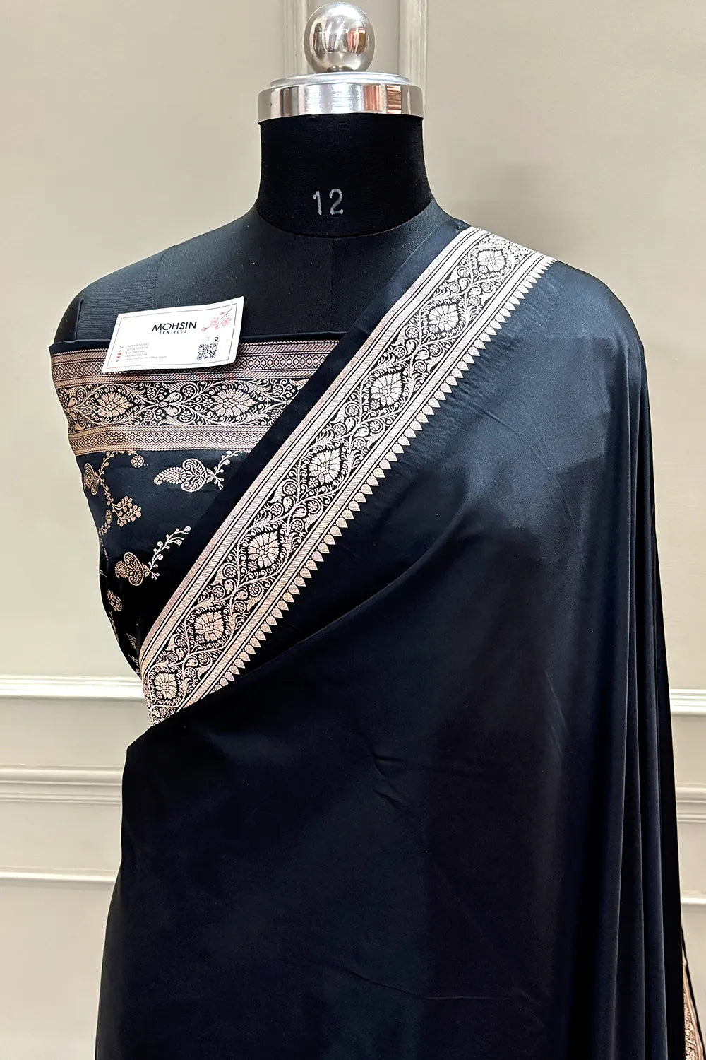 Black Zari Border Katan Silk Banarasi Saree
