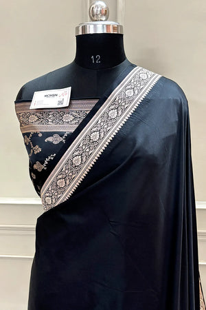 Black Zari Border Katan Silk Banarasi Saree
